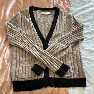 LOFT Tan and Black Cable Knit Cardigan